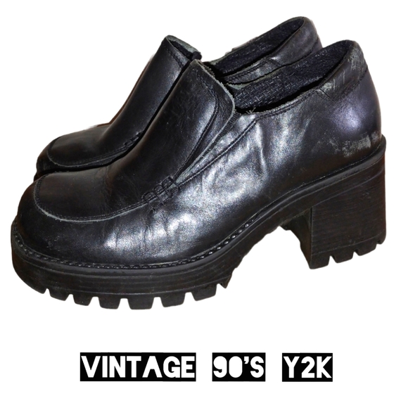 Vintage Shoes - Vintage 90's Y2K Chunky Platform Heeled Oxford Loafers Shoes Size 7 Goth Grunge